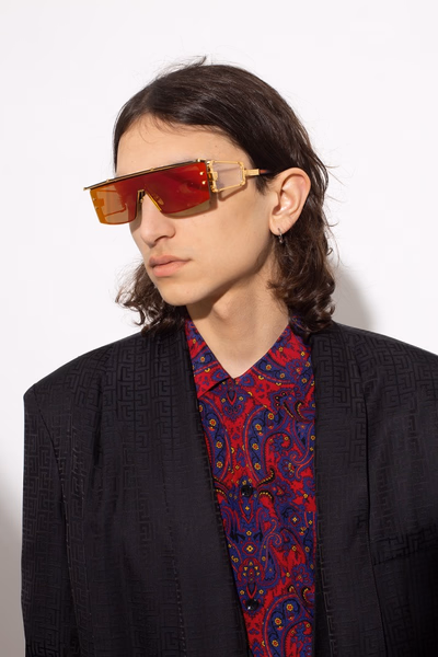 WONDER BOY - III
BPS-127C-145 Gold - Red Swirl w/ shield: Dark brown - Red Mirror - AR  visor & side shield AR Sunglasses