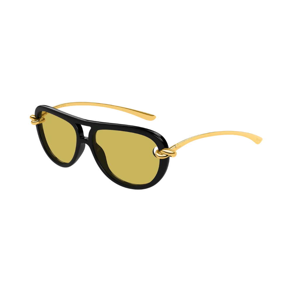 Bottega Veneta BV1418S Shiny Black / Gold / Nicotine Yellow Bottega Veneta BV1418S Shiny Black / Gold / Nicotine Yellow