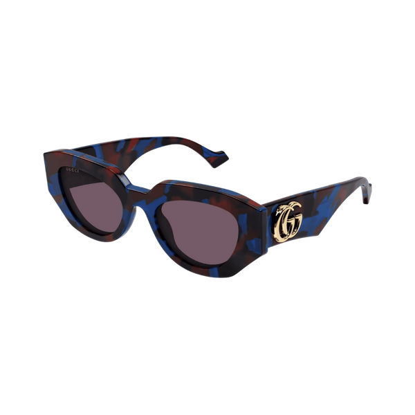 Gucci GG1421S Big Spotted Red And Petrol Havana / Dark Violet Sunglasses
