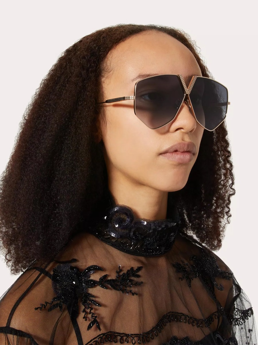 Valentino V-HEXAGON VLS-115A Aviator Sunglasses - White Gold/Grey AR Valentino V-HEXAGON VLS-115A Sunglasses White Gold Aviator  main image 3