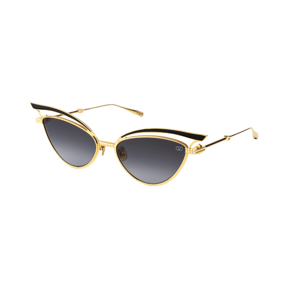 Valentino V - GLASSLINERVLS-118A-55 Yellow Gold - Black Enamel w/ Dark Grey to Light Grey - AR Sunglasses