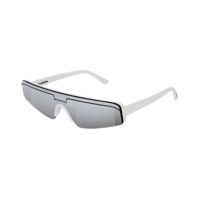 Balenciaga BB0003S White / Silver Grey Mirrored Sunglasses