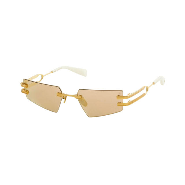 Balmain FIXE BPS-123D-54 White Gold- Matte White Gold - Bone w/ Brown - Rose Gold Mirror - AR Sunglasses