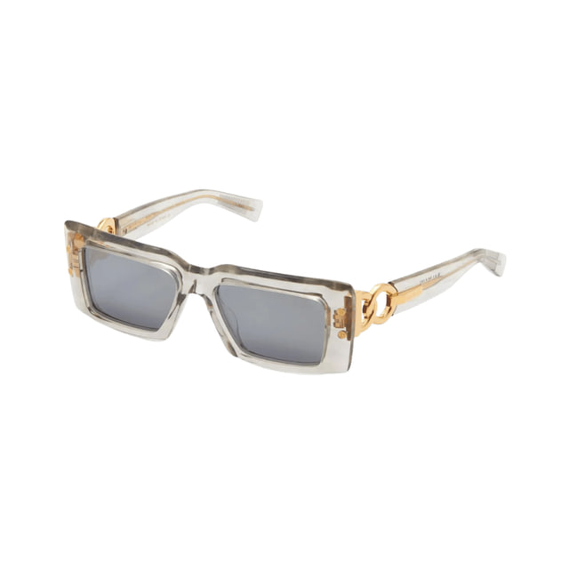Balmain IMPERIAL BPS-145C-53 Grey Crystal with Gold Flakes - Gold w/ Dark Grey - White Gold Flash - AR Sunglasses