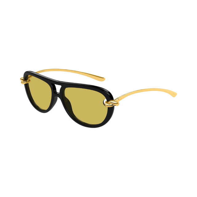 Bottega Veneta BV1418S Shiny Black / Gold / Nicotine Yellow